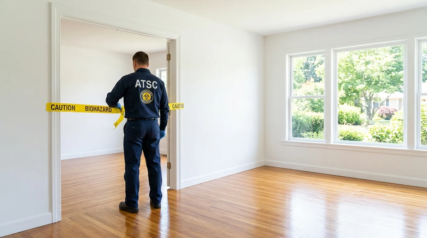 Certified biohazard cleanup crew performing Decomposition Cleanup in Darby